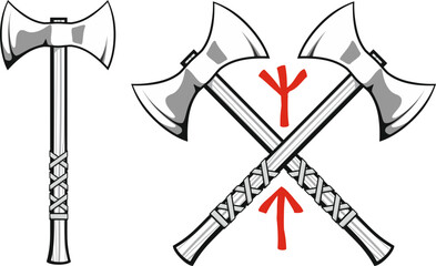 crossed Viking battle axes with Scandinavian runes Algiz - protection and Tiwaz - warrior