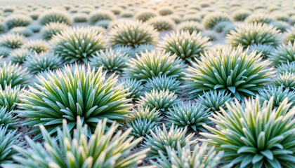 Frostbitten grass texture at sunrise, nature's resilience