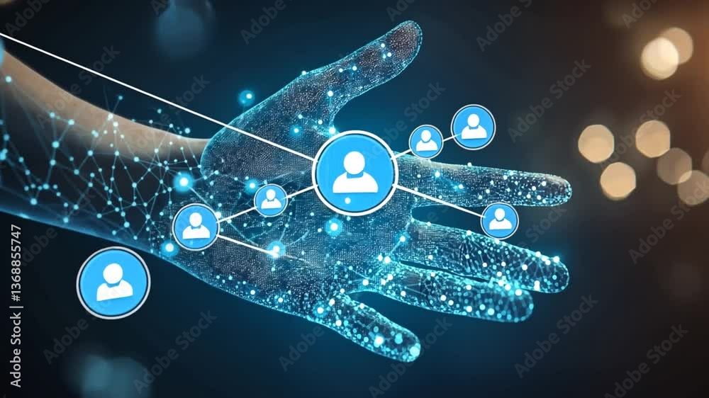 Poster connectivity of digital hand with interactive user network elements generative ai