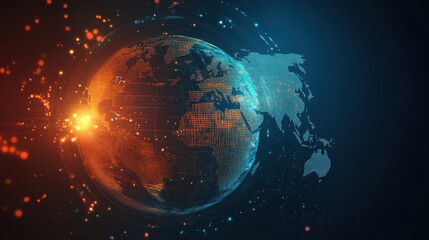 Obraz premium Global Network Connection Futuristic Earth with Digital Data Streams and Bright Lights