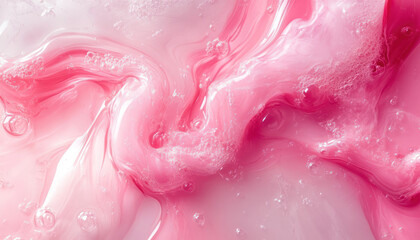 Obraz premium A mesmerizing swirl of pink bubble bath, shimmering with iridescent hues, creates a dreamy, frothy texture.