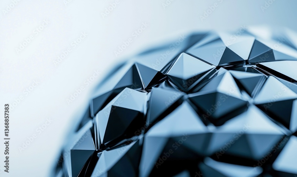 Poster a captivating close-up of an abstract geometric sphere with intricate triangle patterns in blue.