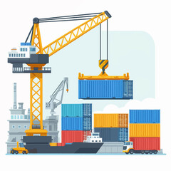 A crane is lifting a container off a ship