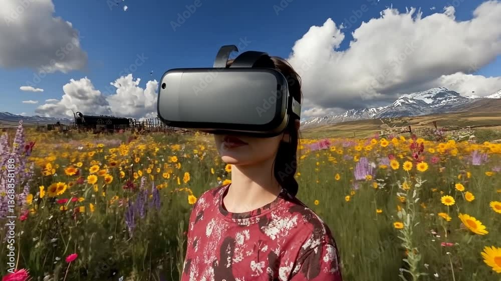 Poster exploring virtual realities with advanced vr headset in a vivid field generative ai