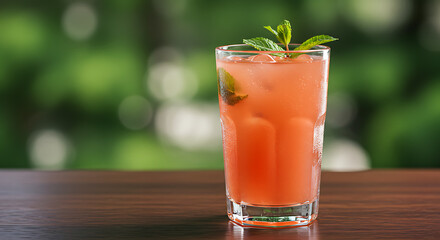 Obraz premium Refreshing Iced Cranberry Mint Drink Perfect Summer Beverage