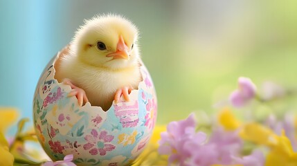 Cute Chick Hatching from Easter Egg