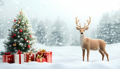 Reindeer  Christmas Tree in Snowy Wonderland