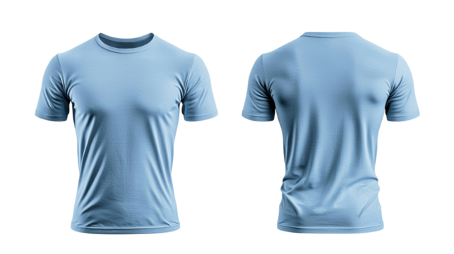 Png of Light blue t-shirt showcasing front and back views, ideal for casual wear or promotional use on transparent background.