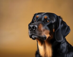 Retrato de un perro mirando hacia la Cámara.