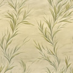 Seamless pattern with elegant green leaves on beige background. Botanical wallpaper design for interior decor. Natural motif for textile, wrapping paper, and home furnishing