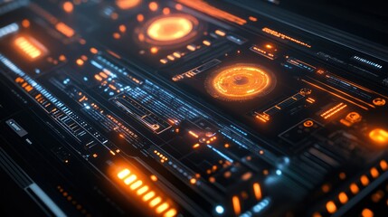 Futuristic glowing interface, digital hud display with modern, abstract design.