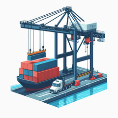 A large cargo ship is docked at a port