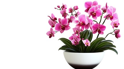 Stunning pink Phalaenopsis orchid arrangement in elegant pot isolated on white background.
