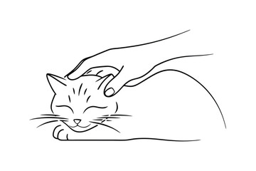 Gentle Hand Petting a Relaxed Sleeping Tabby Cat