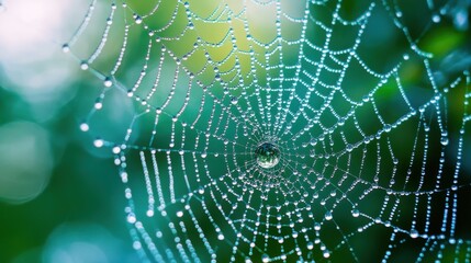Naklejka premium Stunning DewCovered Spiderweb Macro Photography Nature's Jewel