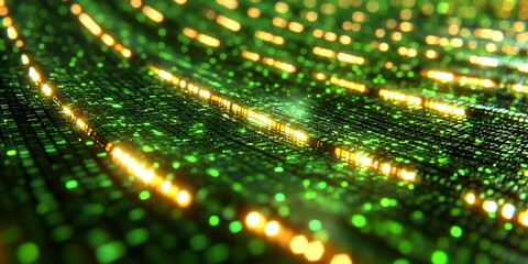 Abstract green and gold digital wave.