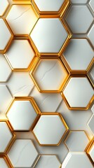 Intricate honeycomb pattern with gold accents on a smooth white background showcasing modern design elements