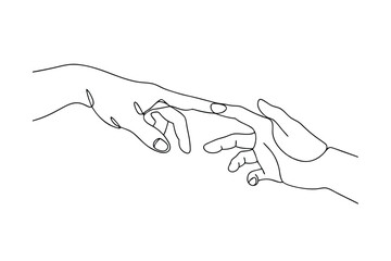 Continuous Line Art Reaching Hands, Connection, Unity, Minimalist, Drawing, Sketch, Black, White