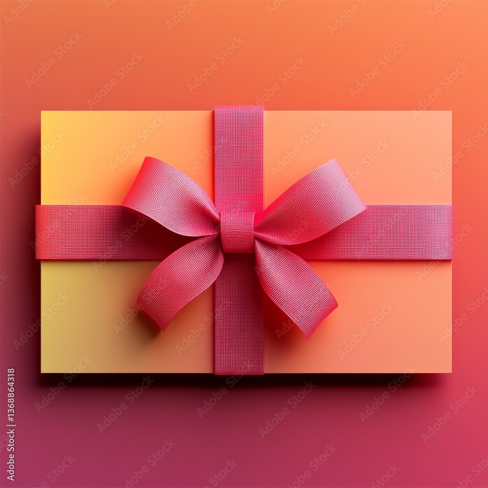 Poster elegant gift presentation: a yellow box adorned with a textured pink ribbon on a gradient background