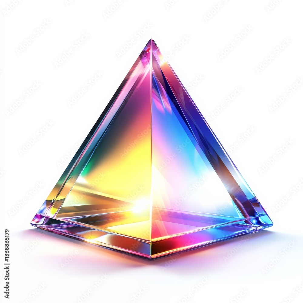 Leinwandbilder prismatic pyramid: a radiant display of light and color in a crystalline structure on a seamless whi