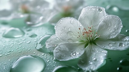 Serene Dew-Kissed Blossom: A Macro Photography of a White Flower