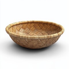 Woven Wonders: A Close-Up of a Beautiful Handmade Bamboo Basket Displayed on a Clean White Background 