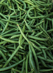 Close-up of green beans freshly harvested from the field
