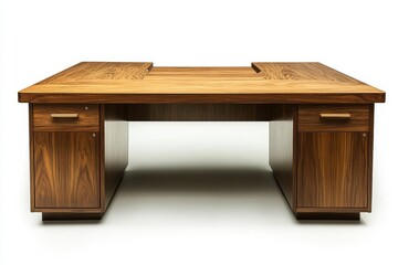 A  modern-produced L-shaped desk, set against a transparent background