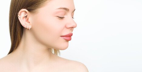 Fototapeta premium Young woman with a beautiful profile, skin care concept 