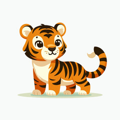 A cartoon tiger is standing on a green field