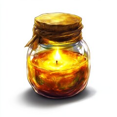 A  modern depiction of a candle in a glass, with a transparent background