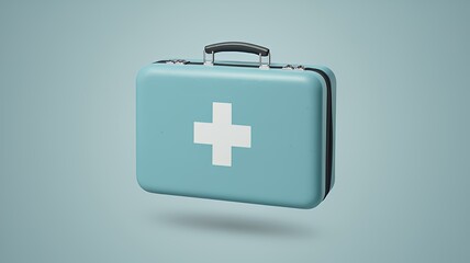 Obraz premium A light blue first-aid kit, a symbol of hope and preparedness, floats gently against a soft, muted background.