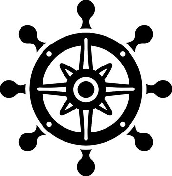 recommend clip art: Nautical steering wheel symbol in black silhouette style  