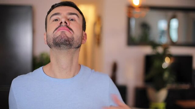 Arrogant man bragging about something with pride 