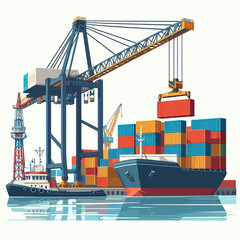 A large cargo ship is docked at a port