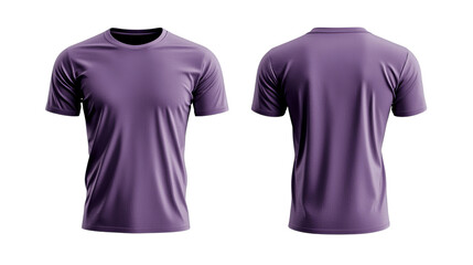 Png of Front and back view of a vibrant purple T-shirt, showcasing a modern, athletic fit perfect for casual wear on transparent background.