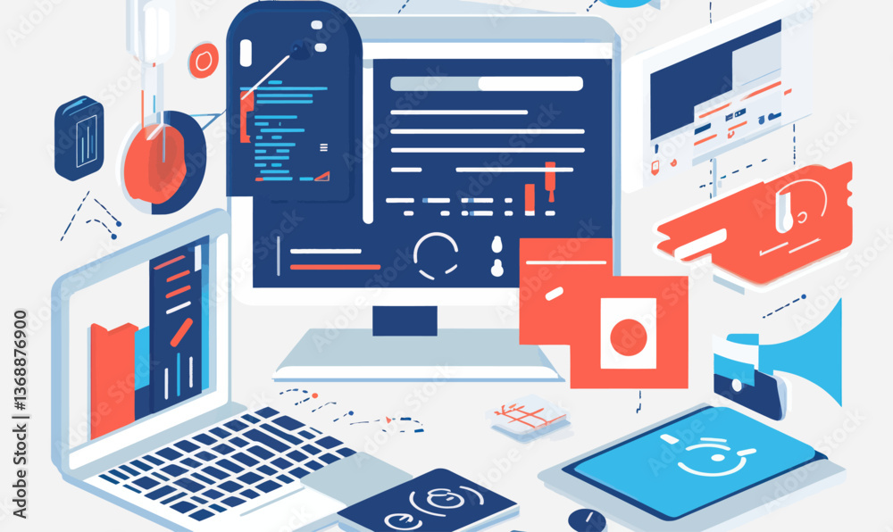 Poster minimalist ai content creation with technology elements in flat vector design