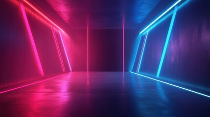 Futuristic Neon Lights Corridor Abstract Pink Blue Glowing Lines Background