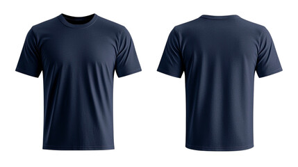 Png of A plain navy blue t-shirt displayed from the front and back, showcasing its simple and versatile design on transparent background.