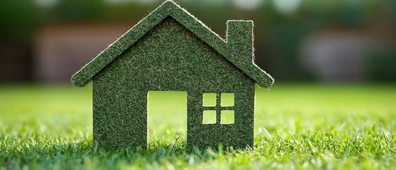 Green eco-friendly house model in grass.