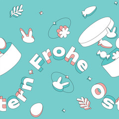 Frohe Ostern. Happy Easter seamless pattern in Deutsch. German lettering wrapping paper.
