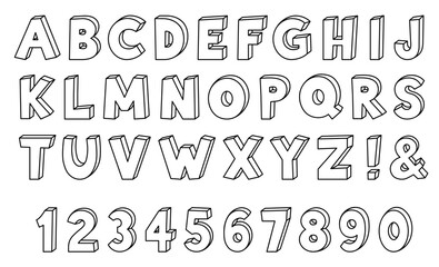3D Block Letter Alphabet and Number Vector Clipart - Transparent Outlines