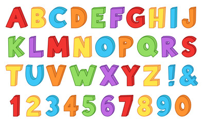 Colorful 3D Block Letter Alphabet and Number Vector Clipart