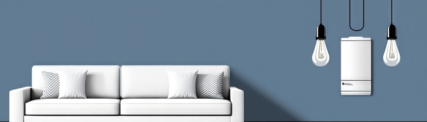 Modern living room with gas boiler and lights