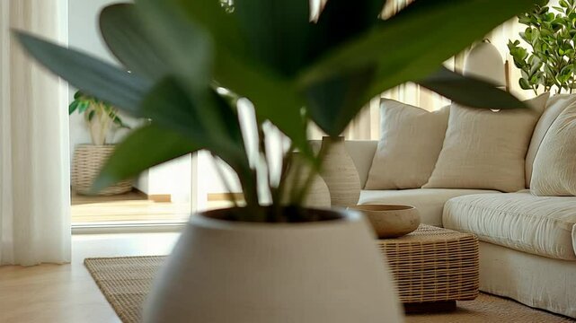 Cozy living space with earthy tones and modern design elements