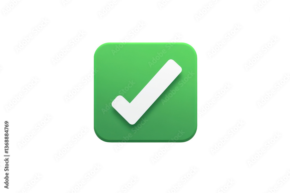 Wall mural green checkmark icon with minimalist design and rounded corners as an approval symbol isolated on tr