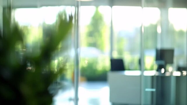 Summer morining in office motion blurred background.
