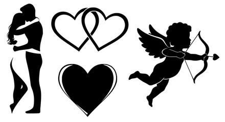 Valentine's Day Black Vector Silhouette on White Background | Romantic Illustration | Love Symbol | Minimalist & Editable Design