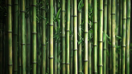 Obraz premium Tropical bamboo wall, closely packed vertical stalks with a natural sheen