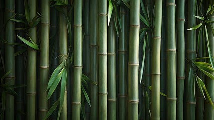 Fototapeta premium Tropical bamboo wall, closely packed vertical stalks with a natural sheen